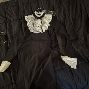 Killstar Rosemary Midi Black Dress with White Lace Accents